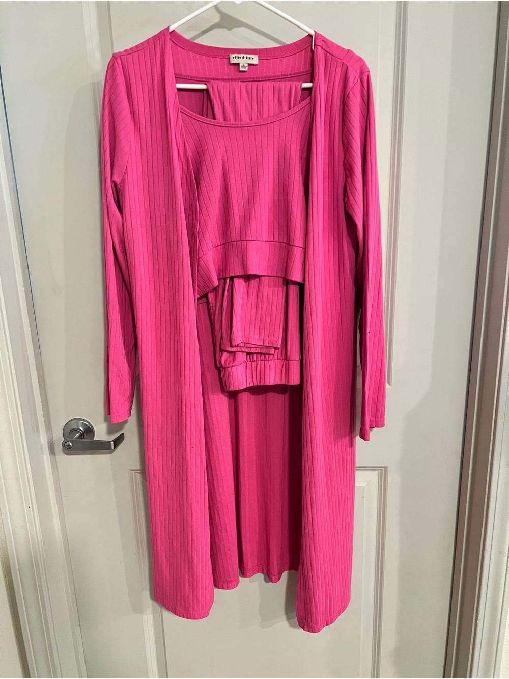Elle La Femme Hot Pink Ribbed Cardigan and Tank Set